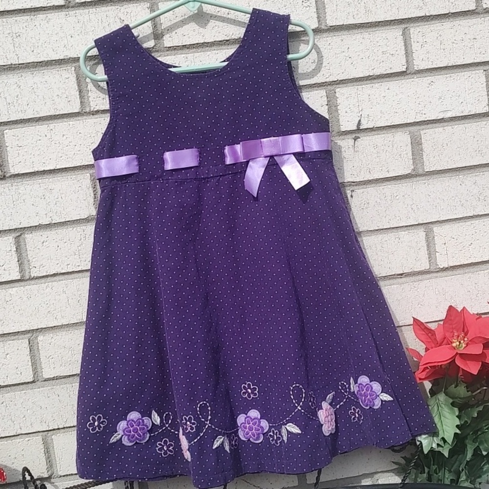 Blueberi Boulevard Purple Polka Dot Floral Ribbon Dress - Picture 2 of 10